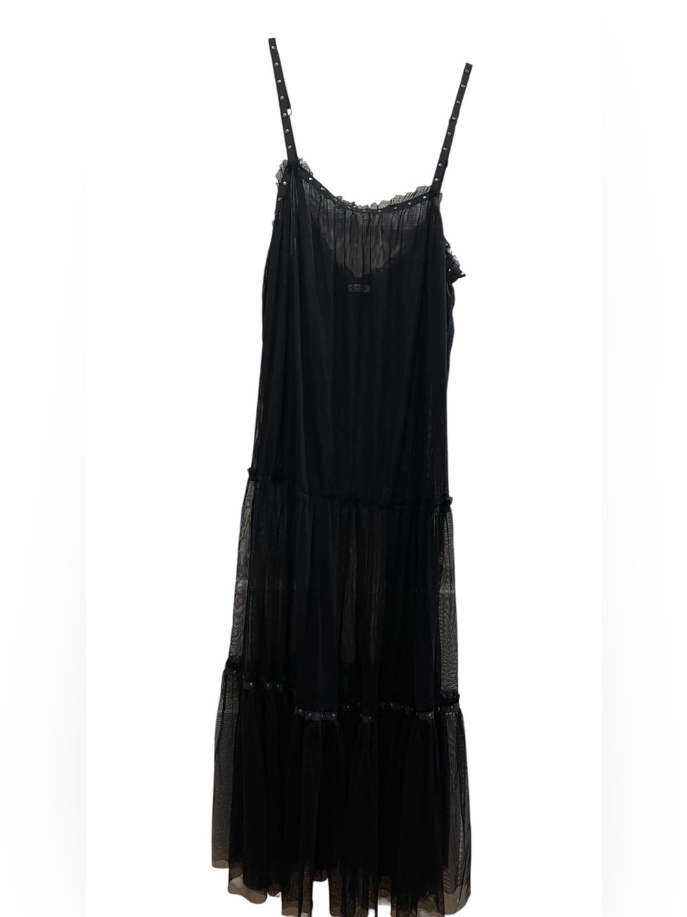 ❤️ NWOT! RARE Free People x Intimately FP Night Out Black Mesh Ruffle Maxi Dress - Picture 11 of 13